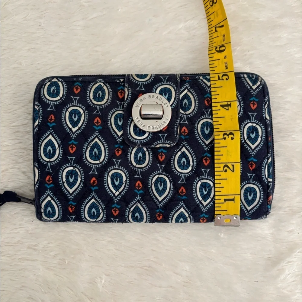 Vera Bradley Turn Lock Marrakesh Motifs Travel Wallet Navy Blue - Picture 4 of 9
